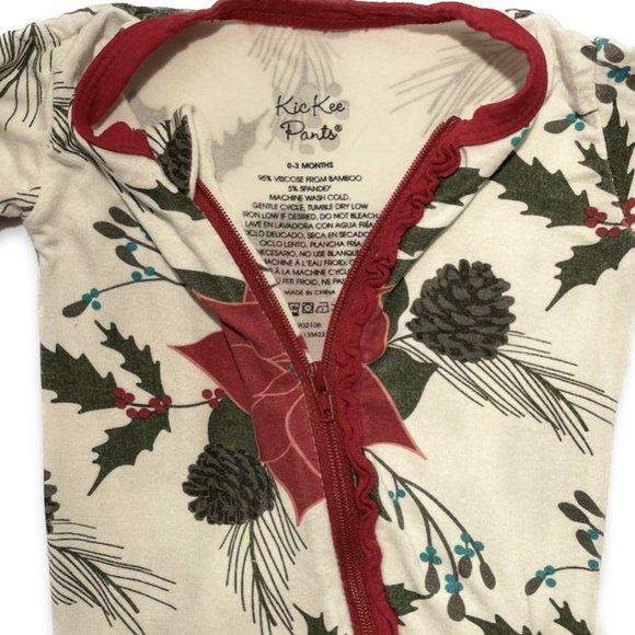 Little Sleepies Zippy Pajamas (holiday poinsetti), Size 0-3 Months. Lightly worn - Picture 3 of 3